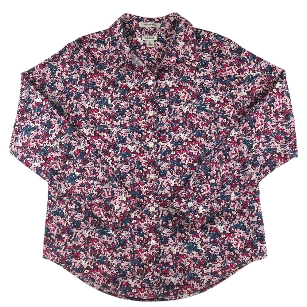 LL Bean Womens Wrinkle Free Floral Long Sleeve Button Up  Shirt Size XS PET